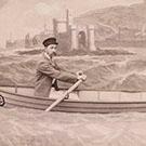 Man in a fake rowing boat